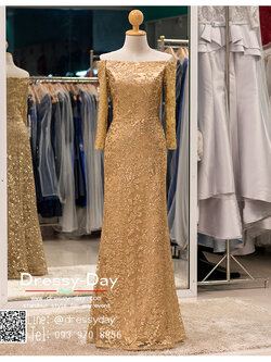 รหัส ชุดราตรียาว :PFL076 ชุดแซก ชุดราตรียาวสกรีนงานเพชรทั้งชุดรูปดอกไม้ ไหล่ปาด ดูดีมีระดับ ราตรียาวสวยหรู ปิดต้นแขน พรางหน้าทอง ใส่แล้วผอม ใส่แล้วเพรียว สวย หรู อลังและปังสุดๆ สวยเก๋เหมาะใส่ออกงานกลางคืน งานแต่งงาน สีทอง แขนยาวเลยข้อศก