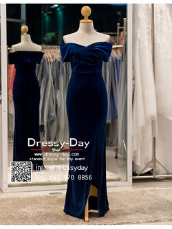 รหัส ชุดราตรียาว : PFL117 ชุดไปงานแต่ง แบบมีแขน เปิดไหล่ ชุดไปงานแต่งงานกลางคืน ผ้ากำมะหยี่ เรียบ หรู ดูแพง