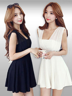 ชุดเดรสสั้นแต่งเกาะอกใส่ไปงานได้สวยหรูปนเซ็กซี่มี2สี รหัส 1987