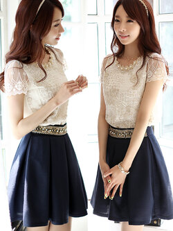 เสื้อแฟชั่น แขนสั้น ปักมุกที่คอสวยน่ารักสไตล์เกาหลี รหัส 1151