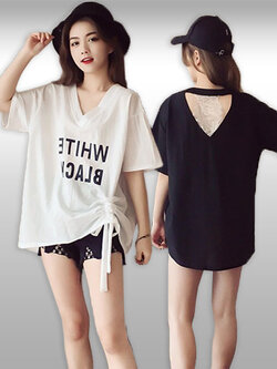 เสื้อแฟชั่นคอวีแต่งลายสวยเท่ห์สไตล์เกาหลี มี2สี รหัส2378