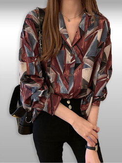 เสื้อแฟชั่นแต่งลายเรขาคณิตสไตล์เก๋ รหัส2199