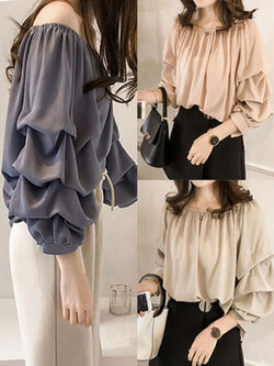 เสื้อแฟชั่นแต่งแขนจับจีบเป็นชั้นคอกว้างยืดโชว์ไหล่ก็สวยจ้า มี 3 สี รหัส 1918