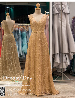 รหัส ชุดราตรี : PF068 - 3 ชุดราตรียาว แขนกุด สีทอง คอวี งานเพชรทั้งชุด สวยหรู สง่า โดดเด่นที่สุด ใส่ออกงานกาล่าดินเนอร์ งานพรหมแดง ไปงานแต่งงาน งานบายเนียร์ หรือเป็นชุดถ่ายพรีเวดดิ้ง