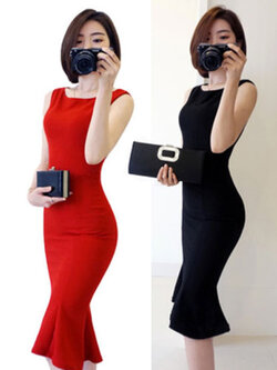 สินค้าพรีออเดอร์ ชุดเดรสแฟชั่นสไตล์เรียบหรู 2สี 3ไซส รหัส PO-Dress-009