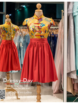 รหัส ชุดกี่เพ้า : KPS019 ชุดกี่เพ้าประยุกต์ แบบสั้นกระโปรงบาน ชุดกี่เพ้าสวยๆ ราคาถูก เหมาะใส่งานแต่งงงาน ตรุษจีน ชุดยกน้ำชา