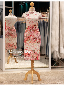 รหัส ชุดกี่เพ้า :KPS122 ชุดกี่เพ้าสั้น มีแขนสั้น ชุดกี่เพ้าประยุกต์ พร้อมส่ง คนอ้วน อวบ ใส่สวย