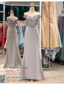 รหัส ชุดไปงานแต่งงาน : PF144 ชุดราตรียาวตกแต่งกริตเตอร์ สีเทา ชุดไปงานแต่งคาดโบว์ช่วงเอว แบบมีแขนเปิดไหล่ โอบไหล่ กระโปรงผ้าชีฟอง ใส่ไปงานแต่งงานกลางคืน งานกาล่าดินเนอร์ ชุดงานเลี้ยง ชุดพิธีกร งานพรอม งานบายเนียร์ งานเดินพรหมแดง สวยปังมาก