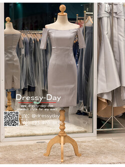 รหัส ชุดราตรีสั้น : PK023 ชุดแซก ชุดราตรี เทา เรียบหรูเหมาะใส่ออกงานกลางคืน งานคอกเทล