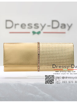 กระเป๋าออกงาน TE079: กระเป๋าออกงานสีทอง ประดับคริตัล พร้อมส่ง คลัชออกงาน เรียบ หรู ถือไปงานแต่งกลางคืน กลางวัน สวย หรูแบบดารา