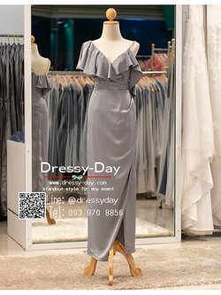 รหัส ชุดราตรียาว : PFL140 ชุดไปงานแต่ง เปิดไหล่ ชุดราตรียาว จับเดรป สวย เรียบ หรูดูแพง