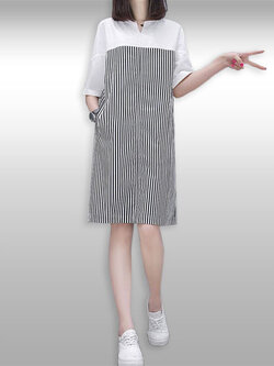 ชุดเดรสแฟชั่นแต่งลายริ้วแบบสวยๆ รหัส2058