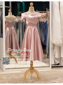 รหัส ชุดราตรี :PFS070 ชุดราตรีสั้น มีแขน ไหล่ปาด สีชมพู/สีเโรสโกลด์ สวยเซ็กซี่ สง่า ใส่เป็นชุดไปงานแต่งงาน งานกาล่าดินเนอร์ งานเลี้ยง งานพรอม งานรับกระบี่