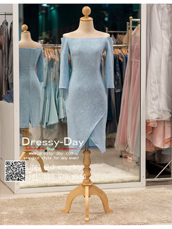 รหัส ชุดราตรีสั้น : PK019 ชุดแซก ชุดราตรี สีฟ้า มีแขนเรียบหรูเหมาะใส่ออกงานกลางคืน งานคอกเทล