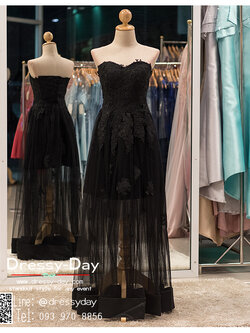 รหัส ชุดราตรี : BB112 ชุดแซก ชุดราตรียาวสีดำหรู เกาะอก ด้านบนเป็นผ้าโปร่งประดับลูกไม้ ด้านในสั้นด้านนอกเป็นผ้าโปร่งคลุมเก๋ๆ ด้านหลังเป็นคลอเส็ทผูกเชือกกระชับกับลำตัว