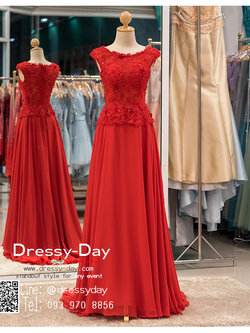 รหัส ชุดราตรี :PF115 ชุดราตรียาวสีแดงตกแต่งลูกไม้ ชุดเดรสออกงานประดับลูกปัดและเลื่อม ชุดไปงานแต่งงานผ้าลูกไม้งานสวย ชุดแซกเหมาะสำหรับงานแต่งงาน