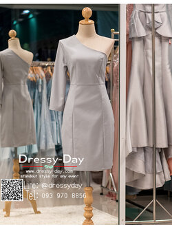 รหัส ชุดราตรีสั้น : PK003 ชุดแซก ชุดราตรี สีเทา มีแขนเรียบหรูเหมาะใส่ออกงานกลางคืน งานคอกเทล