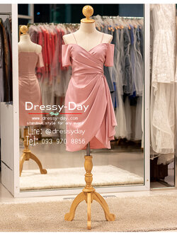 รหัส ชุดราตรีสั้น : PFS133 ชุดไปงานแต่งวัยรุ่น งานแต่งเช้า กลางวัน สวยเรียบหรูดูแพงสไตล์มินิมอล