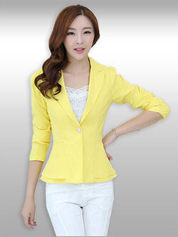 เสื้อสูทผู้หญิงแขนยาวสีเหลืองเอวระบาย รหัส2068