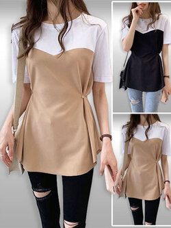 เสื้อแฟชั่นคอกลมสไตล์เกาหลี มี 2สี รหัส2185