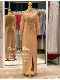 รหัส ชุดเจ้าภาพ : PFL214 ชุดแม่เจ้าสาวงานเช้า ชุดแม่เจ้าบ่าวตอนกลางวัน ชุดเจ้าภาพแขนยาว สวย หรู สง่างาม