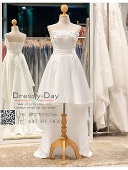 รหัส ชุดราตรียาว : BB145 ชุดราตรียาวสีขาว เกาะอก แบบหน้าสั้นหลังาว