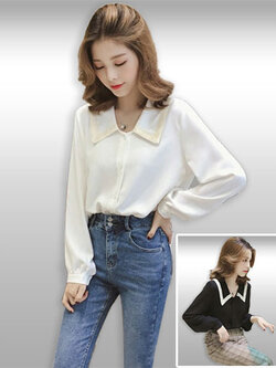 เสื้อแฟชั่นคอปกแบบสวยหรูสไตล์เกาหลี มี2สี รหัส2186