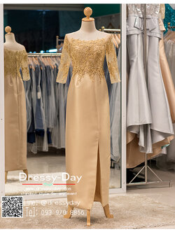 รหัส ชุดราตรี : PFL072 ชุดราตรียาวมีแขน พร้อมส่ง ชุดไปงานแต่งกลางคืน คนอ้วนใส่สวย