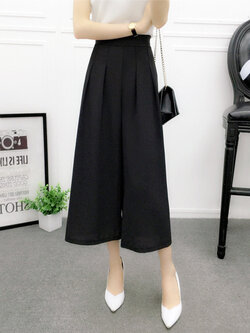 กางเกงแฟชั่น 5 ส่วนเอวยางยืดขาบานพริ้วสวยหวานสไตล์เกาหลี รหัส 1657-สีดำ