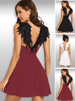 ชุดเดรสสั้นสายเดี่ยวแต่งปีกนกสุดเก๋ 3สี รหัส2001