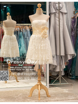 รหัส ชุดราตรี : CH032 ชุดไปงานแต่งสีครีมเกาะอก ชุดราตรีสั้นหรูประดับช่วงเอว ชุดเจ้าสาว ชุดไปงานแต่งกลางวัน ชุดพรีเว็ดดี้งสวยเริ่ด