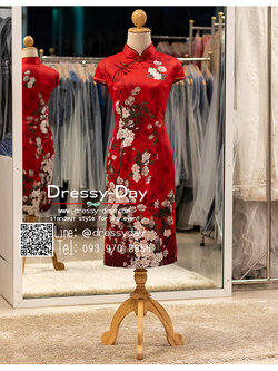 รหัส ชุดกี่เพ้า :KPS101 ชุดกี่เพ้าพร้อมส่ง ชุดจีนประยุกต์ สั้น สีแดง สมัยใหม่ คนอ้วน อวบ ใส่สวยมาก