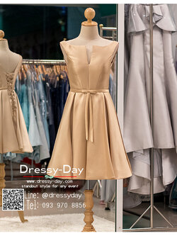 รหัส ชุดราตรี : PFS052 ชุดแซก ชุดราตรีสั้นหรูสีทอง สวย สง่า ดูดีแบบเจ้าหญิง ใส่เป็นชุดงานเช้า ชุดไปงานแต่งงาน งานกาล่าดินเนอร์ งานเลี้ยง งานพรอม งานรับกระบี่