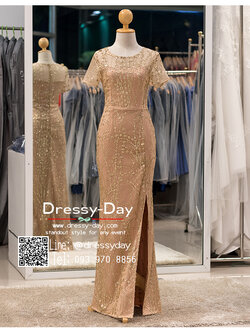 รหัส ชุดราตรียาว : PFL118 ชุดไปงานแต่ง แบบมีแขน ชุดไปงานแต่งงานกลางคืน ธีม gliter เรียบ หรู ดูแพง