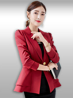 เสื้อสูทผู้หญิงสีแดงไวน์เอวระบายสวยหวานรหัส1875