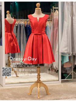 รหัส ชุดราตรีสั้น : BB051 ชุดแซก ชุดราตรี สีแดง ผ้าไหม แขนกุด เรียบหรูเหมาะใส่ออกงานกลางคืน งานคอกเทล