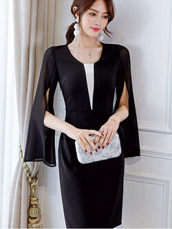 ชุดเดรสแฟชั่นสีดำใส่ทำงาน หรือใส่ออกงานสไตล์เรียบหรู 4 size M/L/XL/2XL รหัส 1841