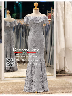 รหัส ชุดราตรียาว : PFL121 ชุดราตรียาวมีแขน เปิดไหล่ ชุดไปงานแต่งกลางคืน คนอ้วน คนอวบใส่สวย เรียบหรู ดูแพง