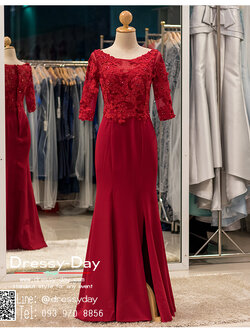 รหัส ชุดราตรี : PFL065 ชุดราตรียาว สีไวน์แดง มีแขน ปิดหลัง ชุดราตรีสวยๆ ปักเลื่อม ใส่ไปงานแต่งงาน งานเลี้ยง งานรับรางวัล งานกาล่าดินเนอร์ ชุดพิธีกร