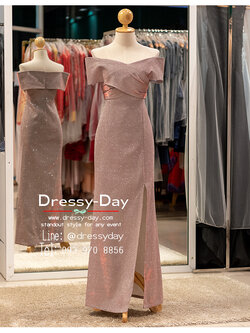 รหัส ชุดราตรียาว : PFL180 ชุดไปงานแต่ง แบบมีแขน เปิดไหล่ ผ้ากริตเตอร์ ชุดไปงานแต่งงานกลางคืน เรียบ หรู ดูแพง พร้อมส่ง