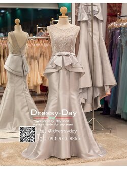 รหัส ชุดราตรี :PF050 ชุดแซก ชุดราตรียาวตกแต่งกริตเตอร์สวยหรู สีเทา ผ้าไหม ชุดไปงานแต่งงานกลางคืน ชุดเดรสออกงานกาล่าดินเนอร์