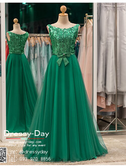 รหัส ชุดราตรียาว : PF007 - 3 ชุดแซก ชุดราตรี after party สีเขียว แขนกุด ประดับเลื่อมบนชุด มีโบว์น่ารักที่เอว สวยเก๋เหมาะใส่ออกงานกลางคืน งานแต่งงาน