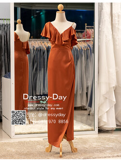 รหัส ชุดราตรียาว : PFL140 ชุดไปงานแต่ง เปิดไหล่ ชุดราตรียาว จับเดรป สวย เรียบ หรูดูแพง