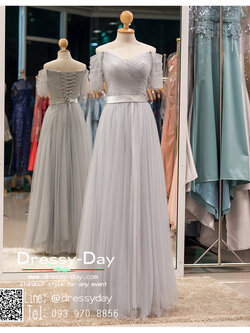 รหัส ชุดราตรี : PF071 ชุดราตรียาวมีแขน ชุดแซก ชุดไปงานแต่งสีเทาเงิน เรียบหรู เหมาะสำหรับงานแต่งงาน งานกลางคืน กาล่าดินเนอร์ ชุดออกงาน