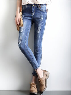 กางเกงยีนส์แฟชั่น แต่งขาดๆ สไตล์เกาหลี มี 4 ไซส์ รหัส 1975