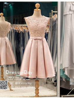 รหัส ชุดราตรีสั้น :PF049 ชุดราตรีตกแต่งลูกไม้งานสวย เดรสออกงานซีทรู ชุดไปงานแต่งงาน ชุดแซก สีชมพู แขนกุด ผ้าไหมสุดหรู เหมาะสำหรับงานแต่งงาน งานกลางคืน กาล่าดินเนอร์