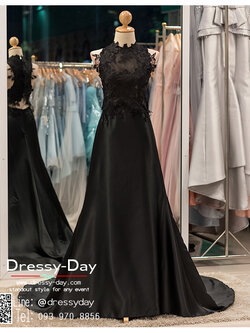 รหัส ชุดราตรียาว : bb024 ชุดแซก ชุดราตรี สีดำ แขนกุดเรียบหรู เซ็กซี่ซีทรูหน้าอก เหมาะใส่ออกงานกลางคืน งานคอกเทล กระโปรงบาน