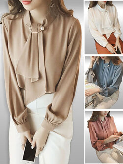 เสื้อแฟชั่นแขนยาวติดเข็มกลัดมุกสวยหรูรหัส1998