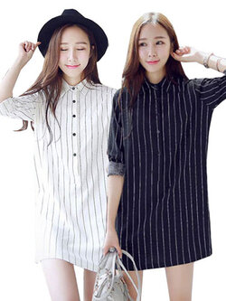 ชุดเดรสสั้นคอปกลายตรงกึ่งเชื๊ตแฟชั่น เดรสทรงน่ารักสไตล์เกาหลี มี 2 สี รหัส 1844