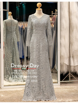 รหัส ชุดราตรี : PFL089 ชุดไปงานแต่ง แบบมีแขน ชุดไปงานแต่งงานกลางคืน คนอ้วนใส่สวย ไฮโซมากค่ะ